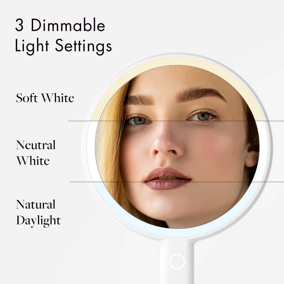 Cami LED Lighted Makeup Mirror - Dual 1x/5x Magnifying Handheld Vanity | Louvrs